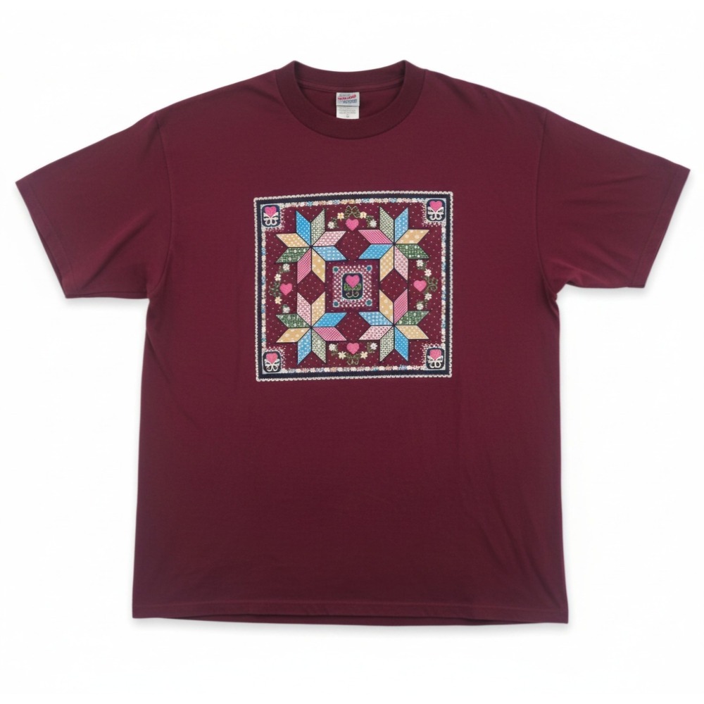 Vintage 90s Jerzees Quilt Star Large Graphic Tee USA
